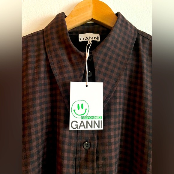 GANNI NWT Brown and Black Checkered Oversized Drop Waist Mini Dress XL - Picture 2 of 9